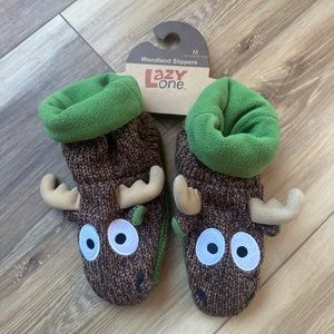 Lazy One Kids 10-12 Moose Woodland Slippers size M